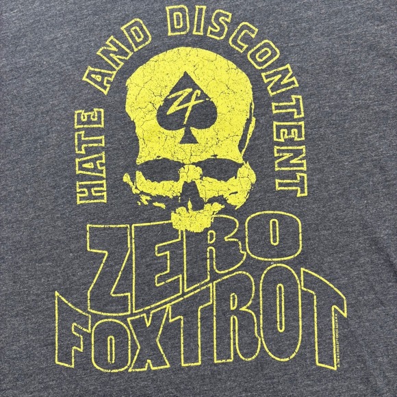 Zero Foxtrot T-Shirt Mens Large Gray "Hate and Discontent" Graphic Tee Skull - Picture 1 of 9